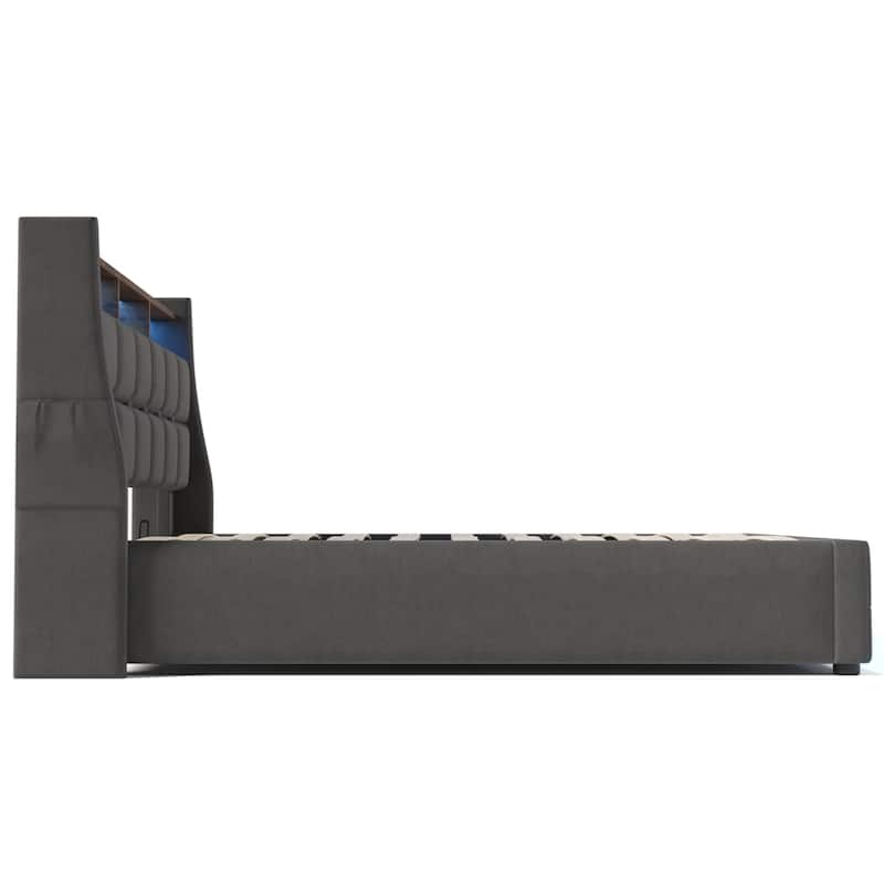 Queen size Upholstered Platform bed with Storage (Without Mattress)