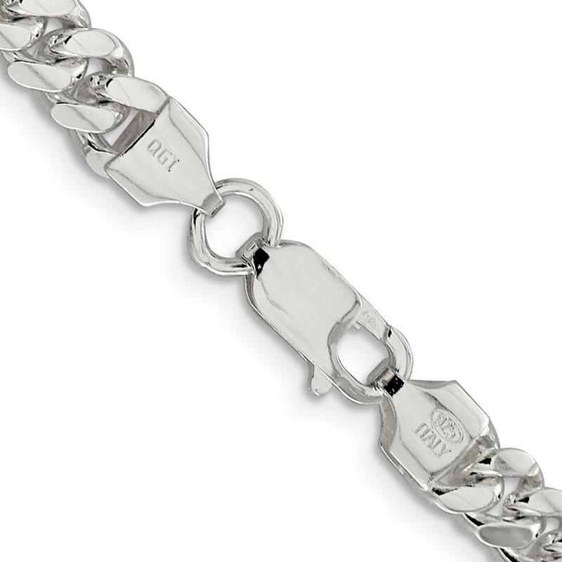 Curata 925 Sterling Silver 6.4mm Domed Curb Chain Necklace for Men