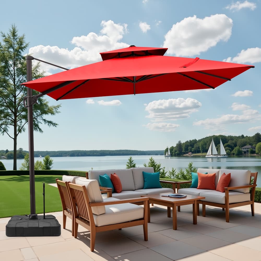 11 x 11 FT Outdoor Square Cantilever Offset Umbrella 360 Degrees Rotation with Base