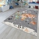 preview thumbnail 5 of 6, Kids Rug Play Mat with World Map & Charming Animals in Grey