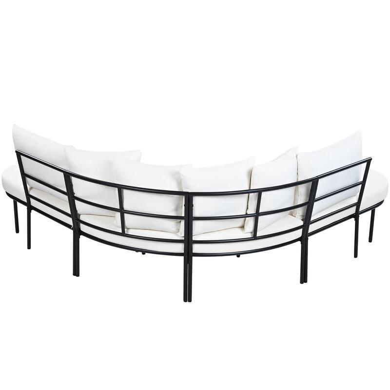Outdoor Patio Iron Curved Sectional Sofa Set with Coffee Table and Cushions