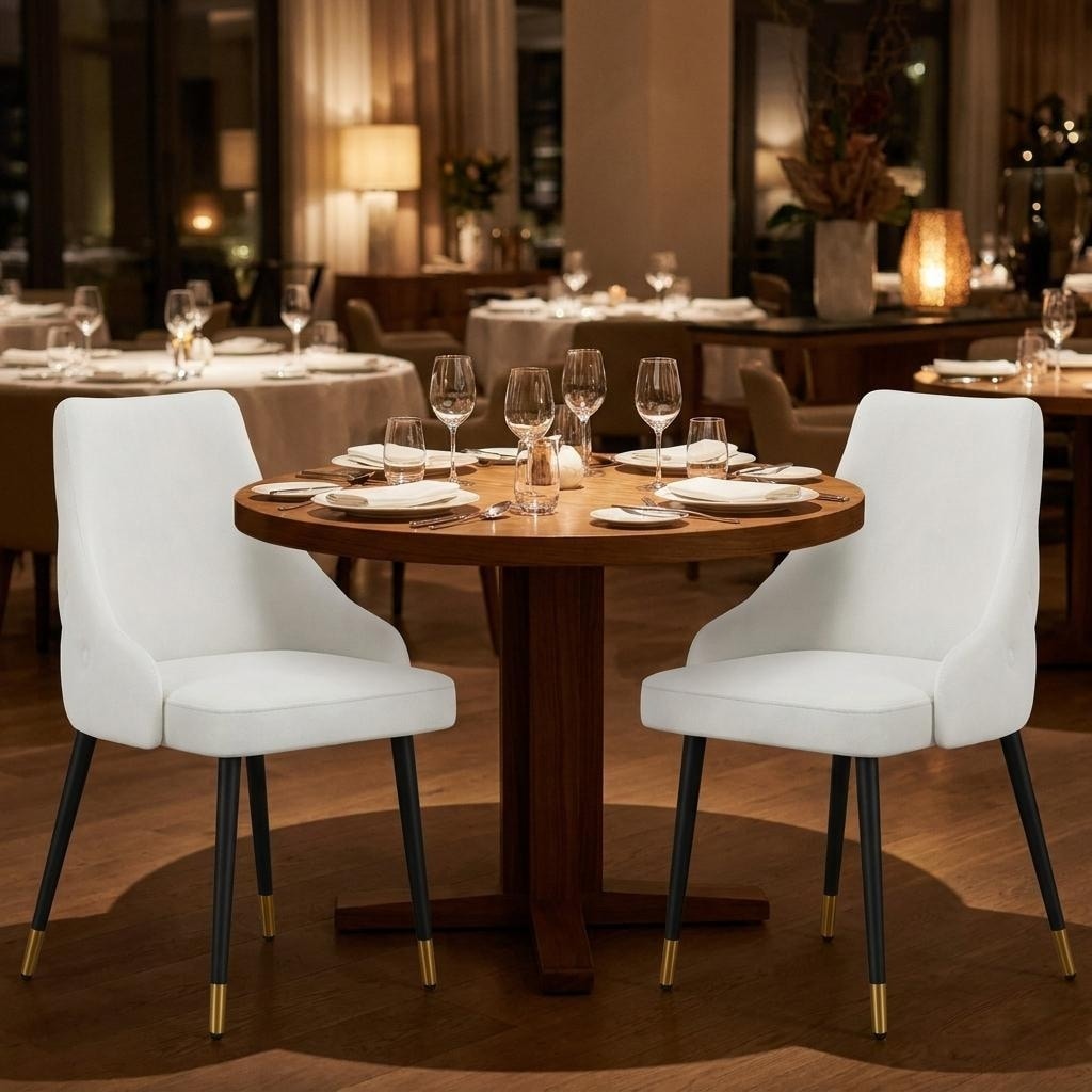 HomeRoots Set of Two White Black And Gold Fabric And Metal Dining Side Chairs - 22.00 in. x 34.00 in. x 25.00 in.