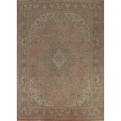 Distressed Floral Tabriz Persian Area Rug Handmade Wool Carpet - 9'10" x 12'9"