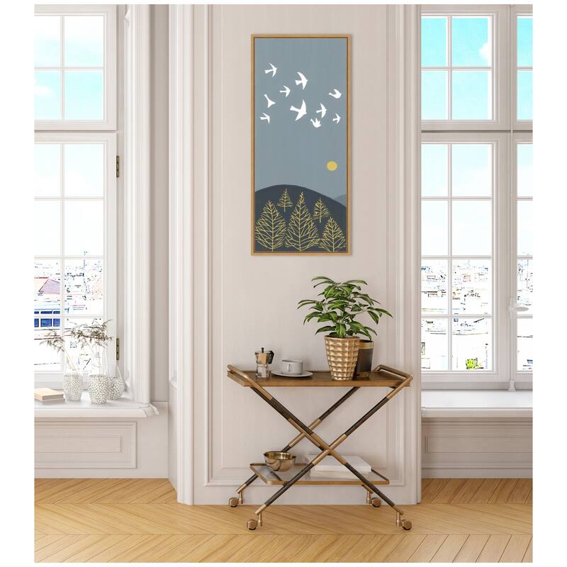 Kate and Laurel Sylvie Hilltop Flight Linocut Bird Framed Canvas by Giuliana Lazzerini