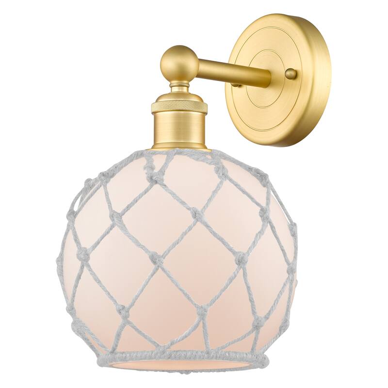 Innovations Lighting Endless Possibilities Edison - Farmhouse Rope - 1 Light 8" Sconce - White Glass with White Rope/Satin Gold