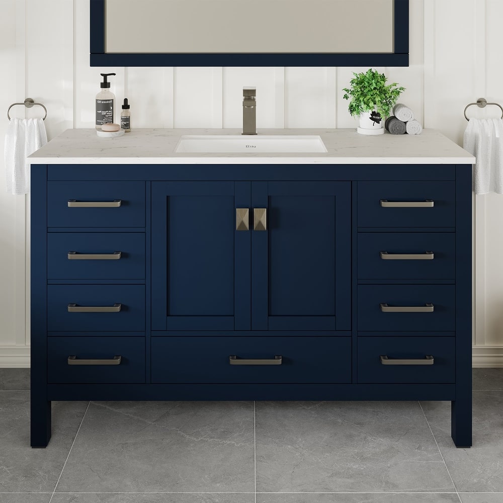 Eviva London 54"W x 21"D Bathroom Vanity with Carrara Quartz Top