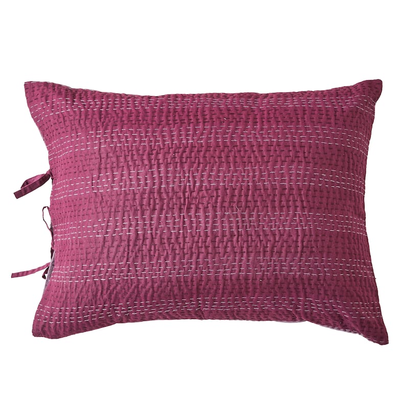 Melange Hand Craft Kantha Collection Solid Reversible Sham Pillow Cover