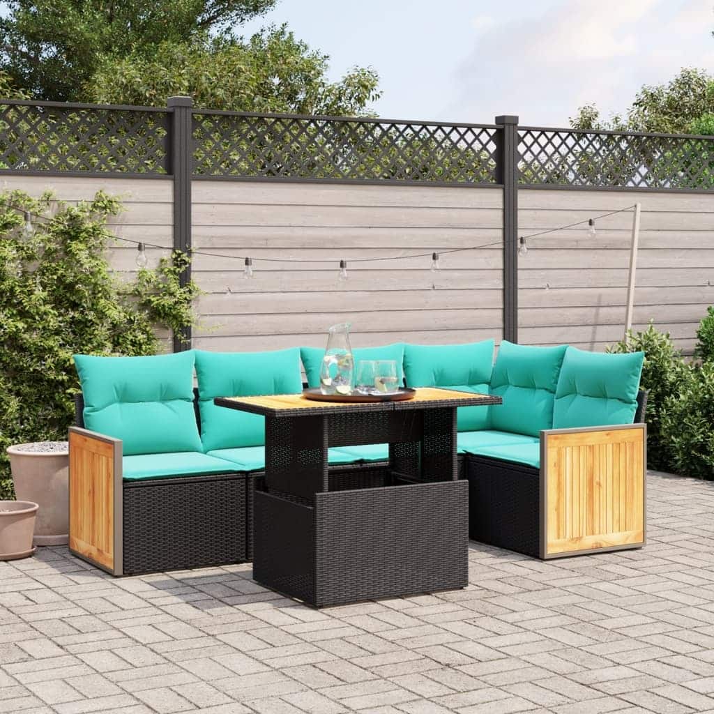 vidaXL Patio Sofa Set with Cushions Outdoor Furniture 6 Piece Poly Rattan - 21.7 x 24.4 x 27.2