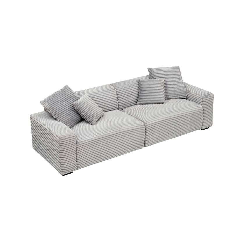 104.72-inch 4-seat Comfortable Corduroy Gray Sofa with 4 Throw Pillows