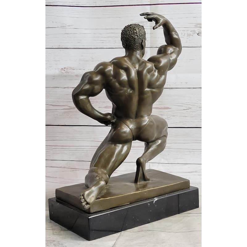 Iron Man Muscular Bodybuilder Posing Flexing Bronze Sculpture Statue Trophy Figure