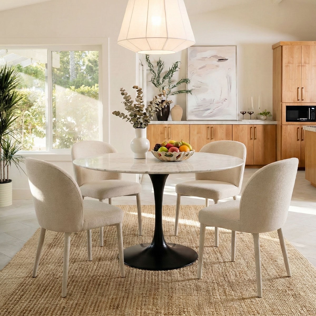 Fully Upholstered Textured Fabric Dining Chairs with Fabric-Wrapped Legs (Set of 4)