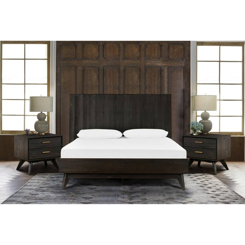 Baly Acacia Wood 3 Piece Platform Bedroom Set with 2 Nightstands - Brown - Queen