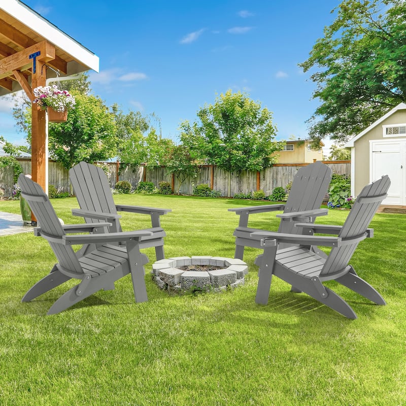 LIVOOSUN Outdoor Folding Adirondack Chair w/Cup Holder Set of 2 or 4 - Charcoal - 4 Pieces