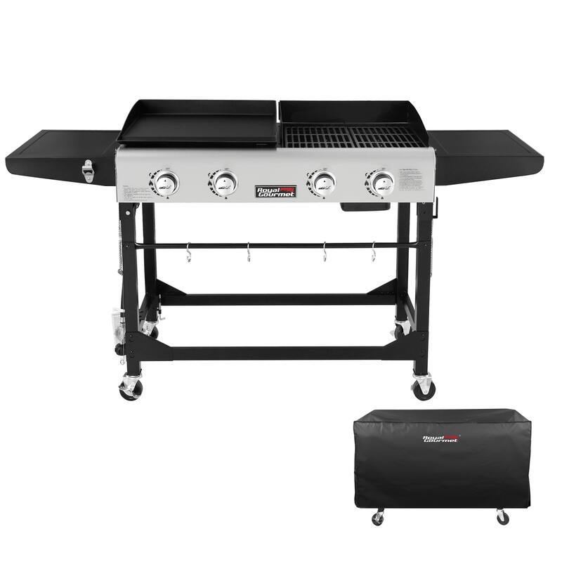Royal Gourmet 4-Burner Portable Grill and Griddle Combo with Cover