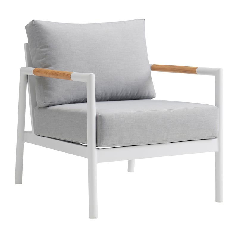 Crown White Aluminum and Teak Wood Outdoor Chair with Cushions