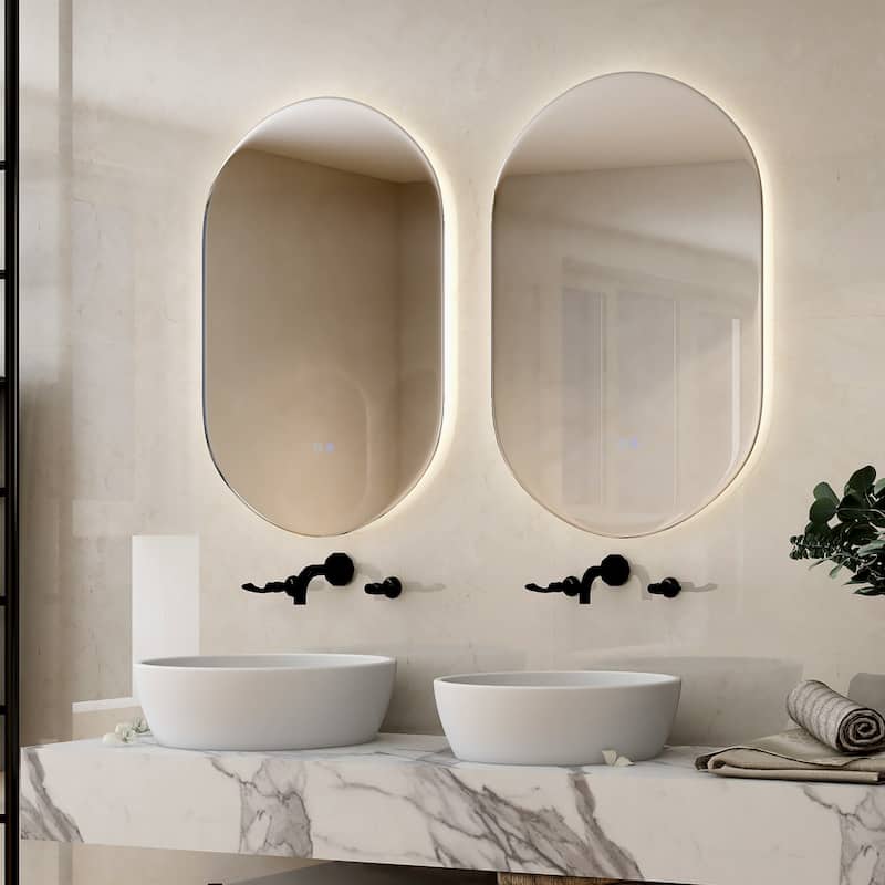 Costway 32'' x 20'' Oval Bathroom Wall Mirror Mounted Makeup Mirror