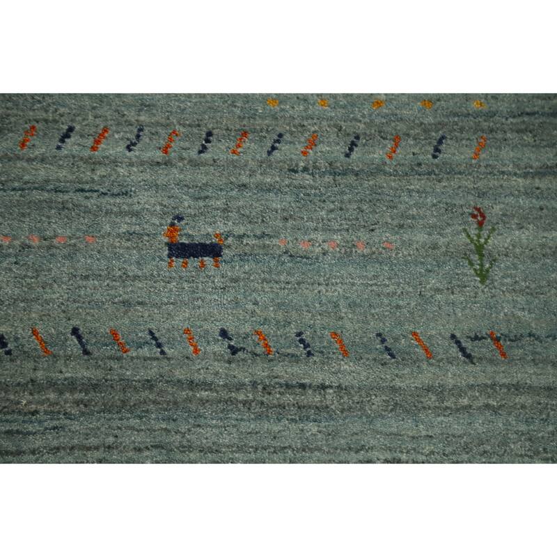 Hand Knotted Oriental 100% Wool Carpet Tribal Animal Pictorial Green Gabbeh Area Rug - 8' 1'' X 8' 0''