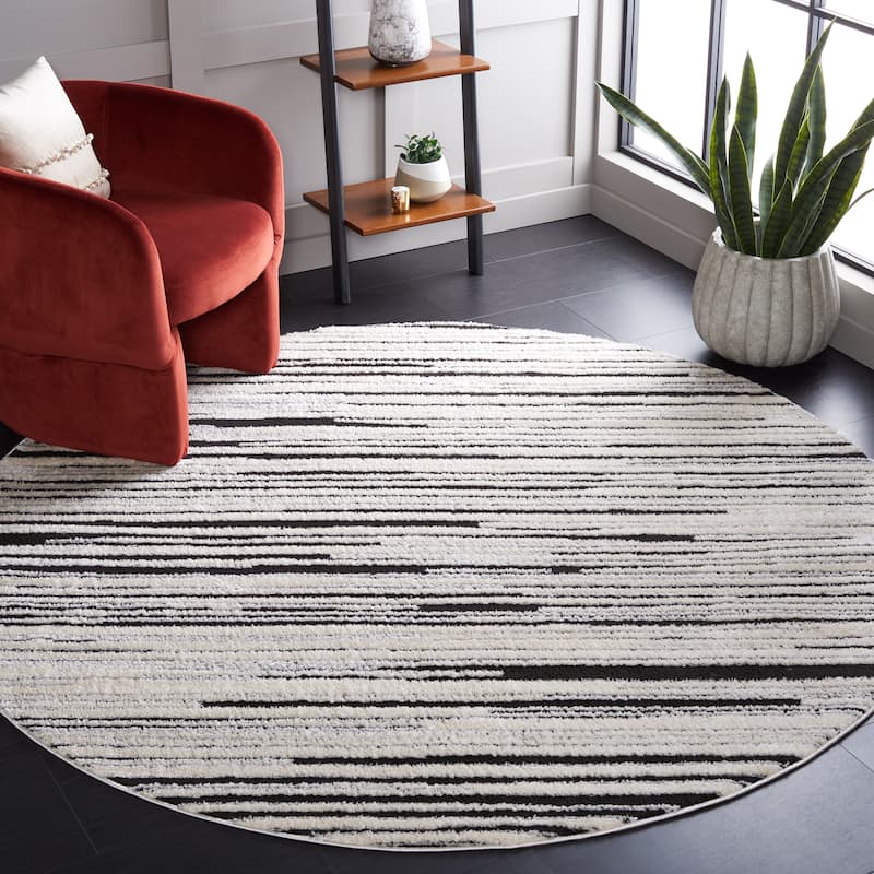 SAFAVIEH Melody Samire Stripe Rug - 6'7" Round - Ivory/Black