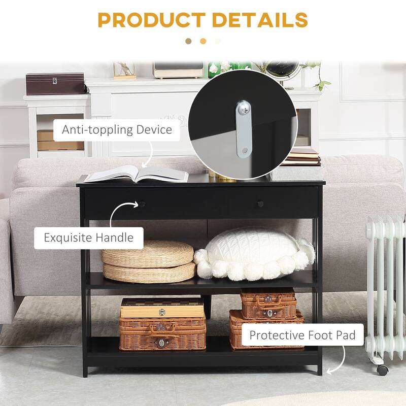 Console Hallway Table with Extra Wide Pull Out Drawer - Black