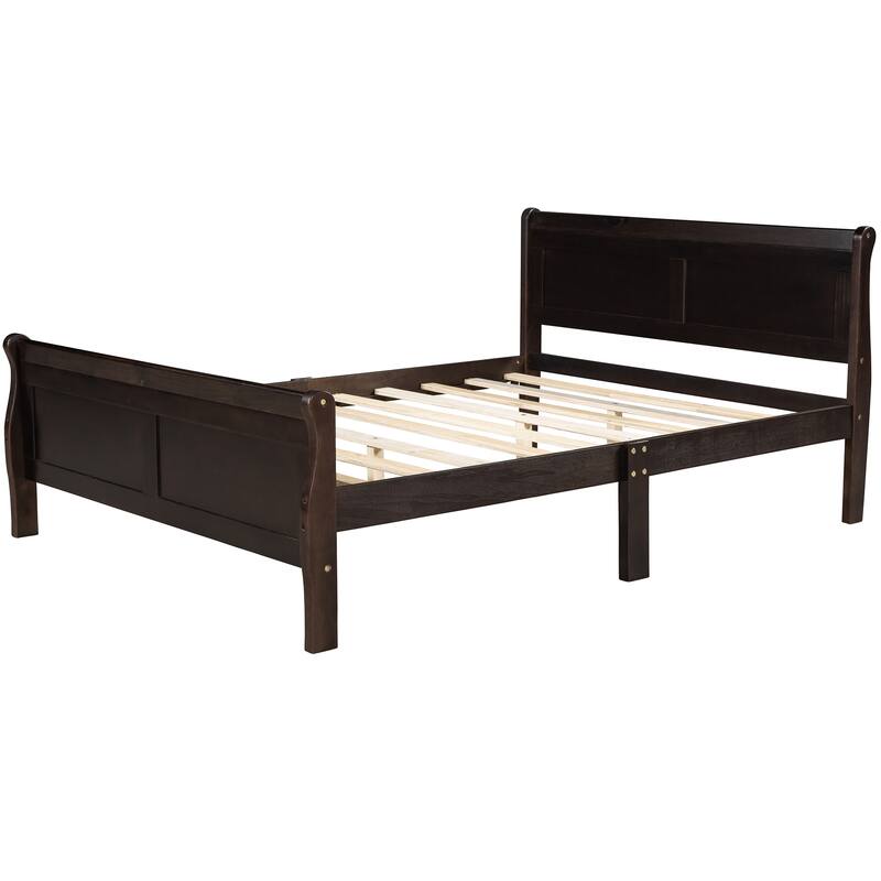 Wood Platform Bed with Headboard and Wooden Slat Support