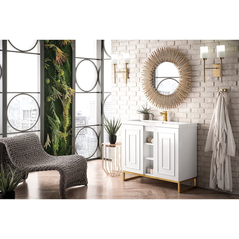 James Martin Vanities Alicante 39.5" Single Vanity Cabinet, Glossy White w/ White Glossy Composite Stone Top
