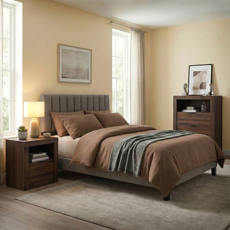 Furniture of America Merro Modern 3-Piece Solid Wood Bedroom Set - Walnut/Brown - King