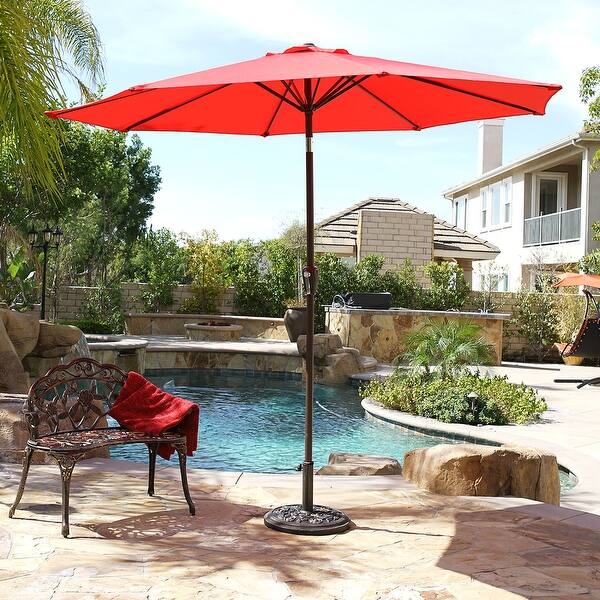 Shop Black Friday Deals On Belleze Crank To Open 9ft Outdoor Umbrella Shade Canopy Auto Tilt Red Overstock 15874441