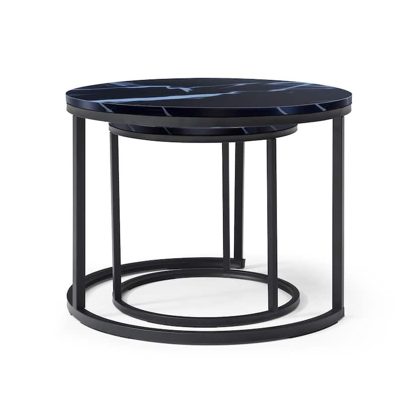 Versatile Nesting Coffee Table Set of 2 with Round Wooden Top and Metal Frame Base Modern Simple Side Table End Table Nightstand