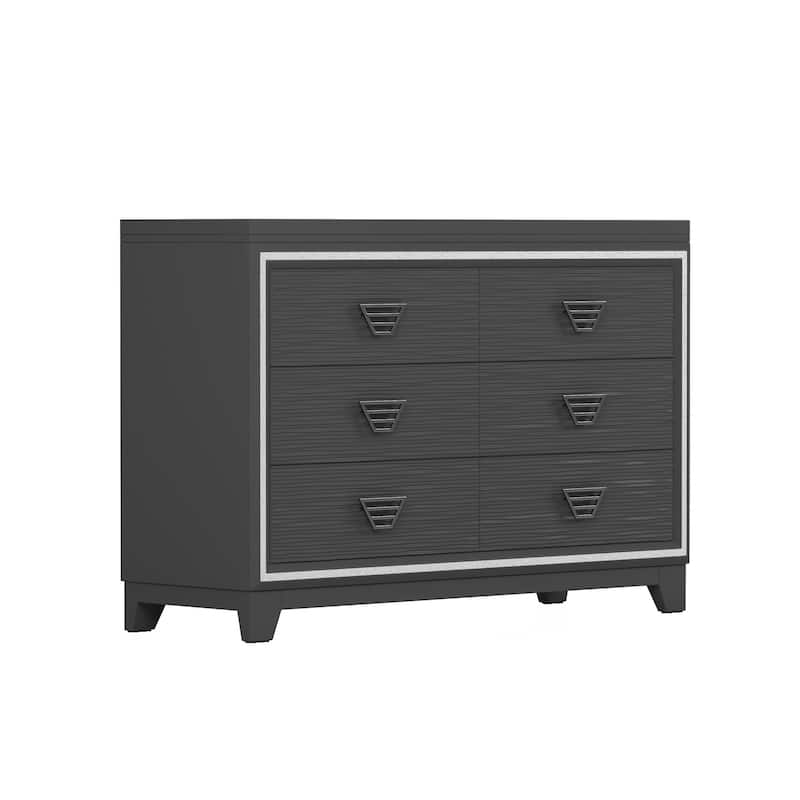 Modern Elegant Dressing with 6 Drawers Metal Handles Shiny Decoration, for Bedroom Living Room, White