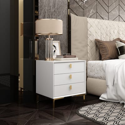 21.3"H Wood Nightstand End Table Console Table Black/White