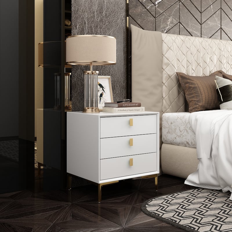 Timechee Three-Drawer Bedside Table Nightstand End Table Black/White