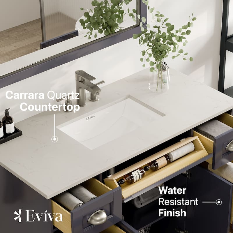 Epic 48"W SS Bath Vanity with Carrara Quartz Top & Undermount Sink