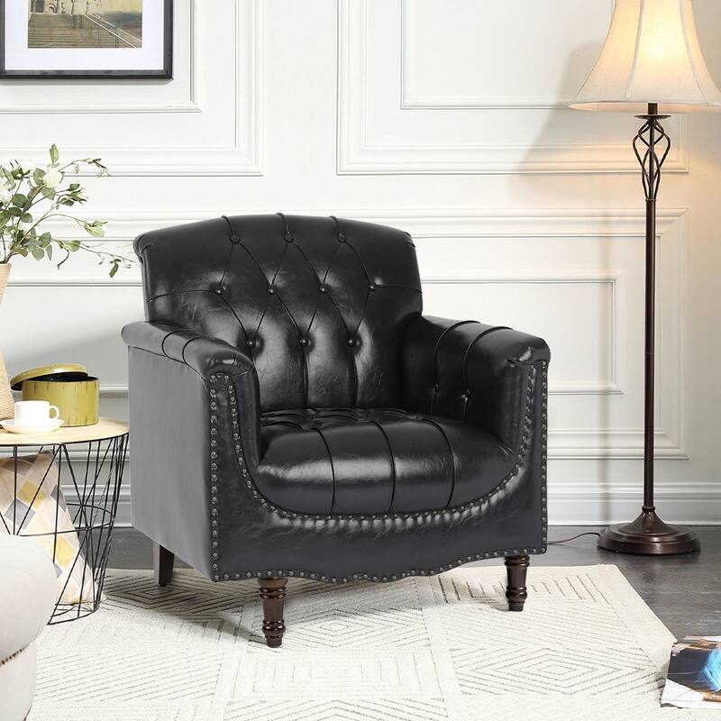 Tufted Vegan Leather Accent Chair Upholstered Armchair