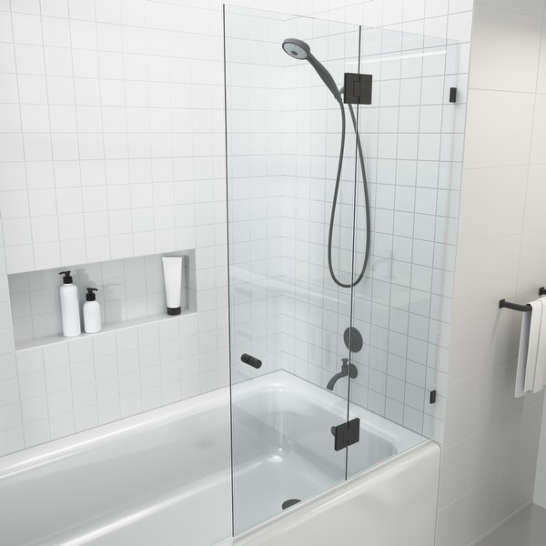Glass Warehouse 58.25" x 34" Frameless Shower Bath Door - Glass Hinge. Opens flyout.