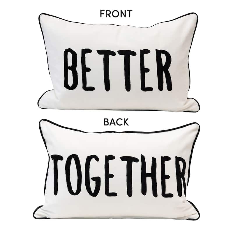 Two-Sided Cotton Lumbar Pillow with Applique "Better/Together", Cream Color & Black