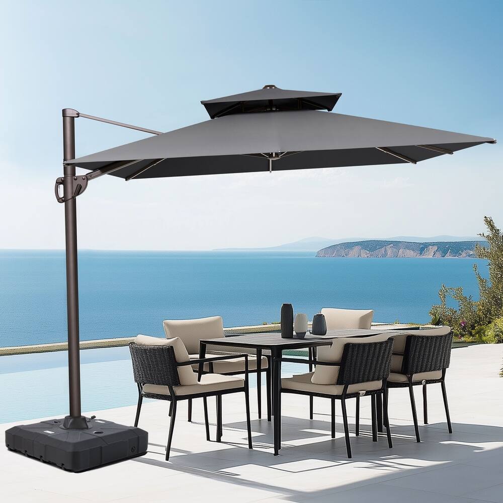 Outdoor Patio 9 FT x 12 FT Dual Top Umbrella Cantilever Offset with Base stand