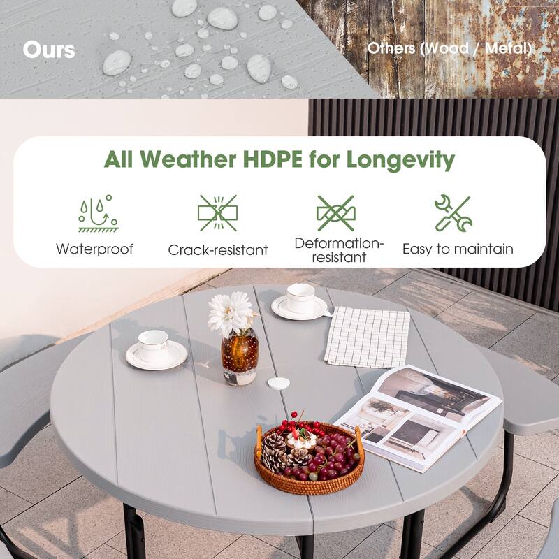 Gymax Outdoor Picnic Table Portable Picnic Table Bench w/ 4 Benches &