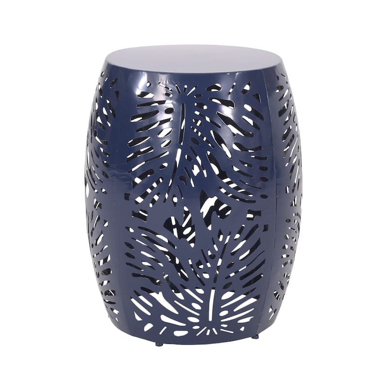 Steel Patio End Table, Round Side Table with Hollow Drum Design,Accent Table for Outdoor and Indoor Use