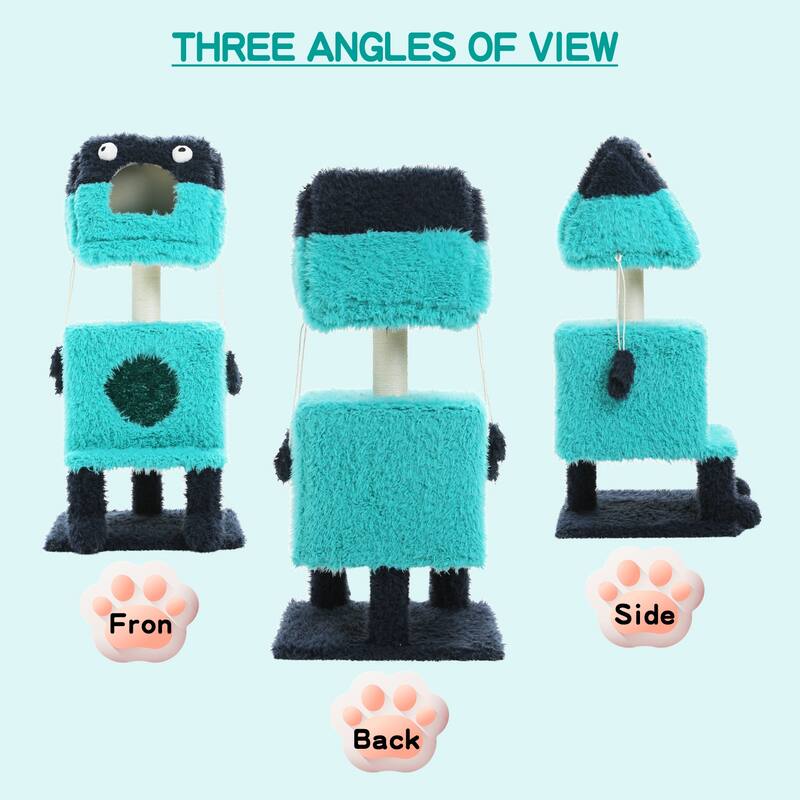Indoor cat tower with cat condo and sisal scratching post - Blue