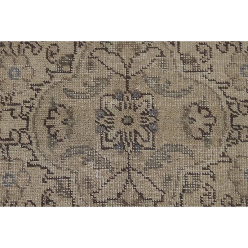 Distressed Tabriz Vintage Persian Rug Hand-Knotted Beige Wool Carpet - 9'6" x 12'8"