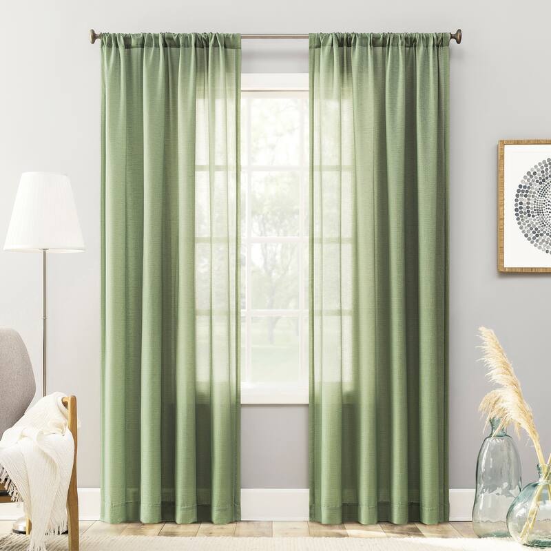 No. 918 Amalfi Linen Blend Semi-Sheer Rod Pocket 1-Piece Curtain Panel, Single Panel - 54x63 - Sage Green