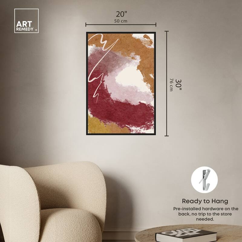 Art Remedy Burgundy And Cork Framed Boho Abstract 1 Piece Canvas Wall Art