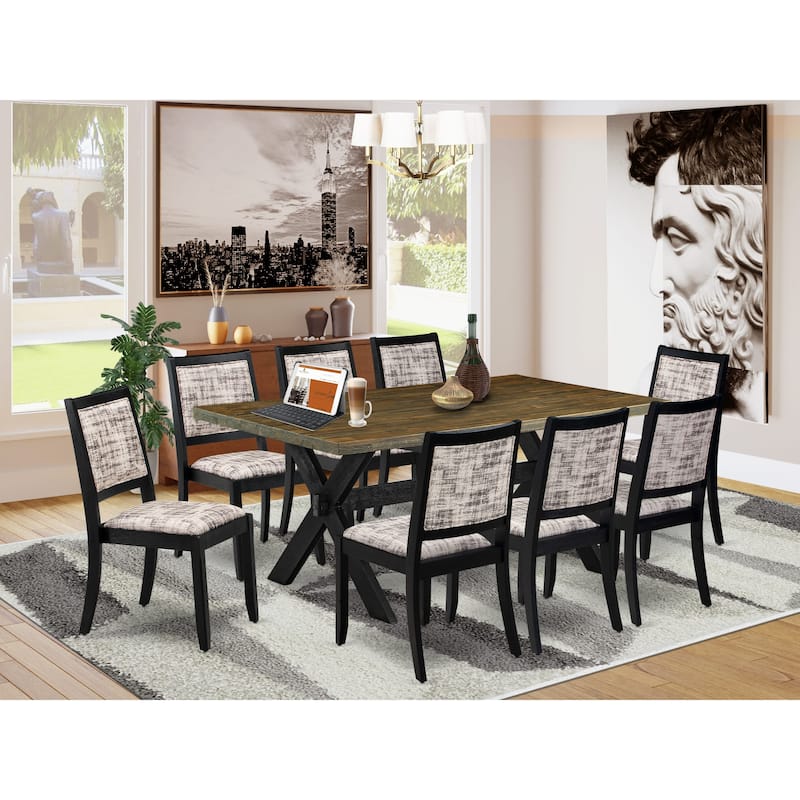 East West Furniture kitchen table set - a dinner table & Stackable chairs - Wire-brushed Black (Pieces & Seat Options) - X677X2630-9