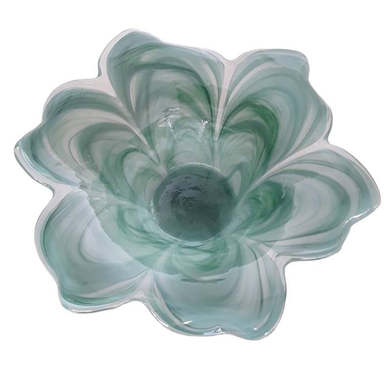 Swirl Flower-Shaped Glass Decorative Accent Bowl Home Decor -Blue