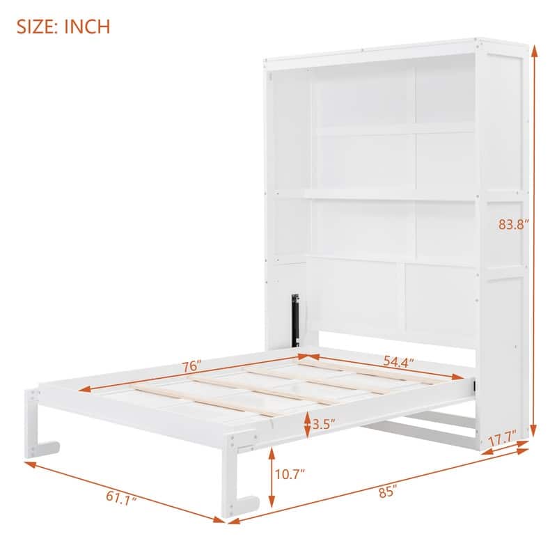 Wooden Quenn Size Murphy Bed Wall Bed with Shelves