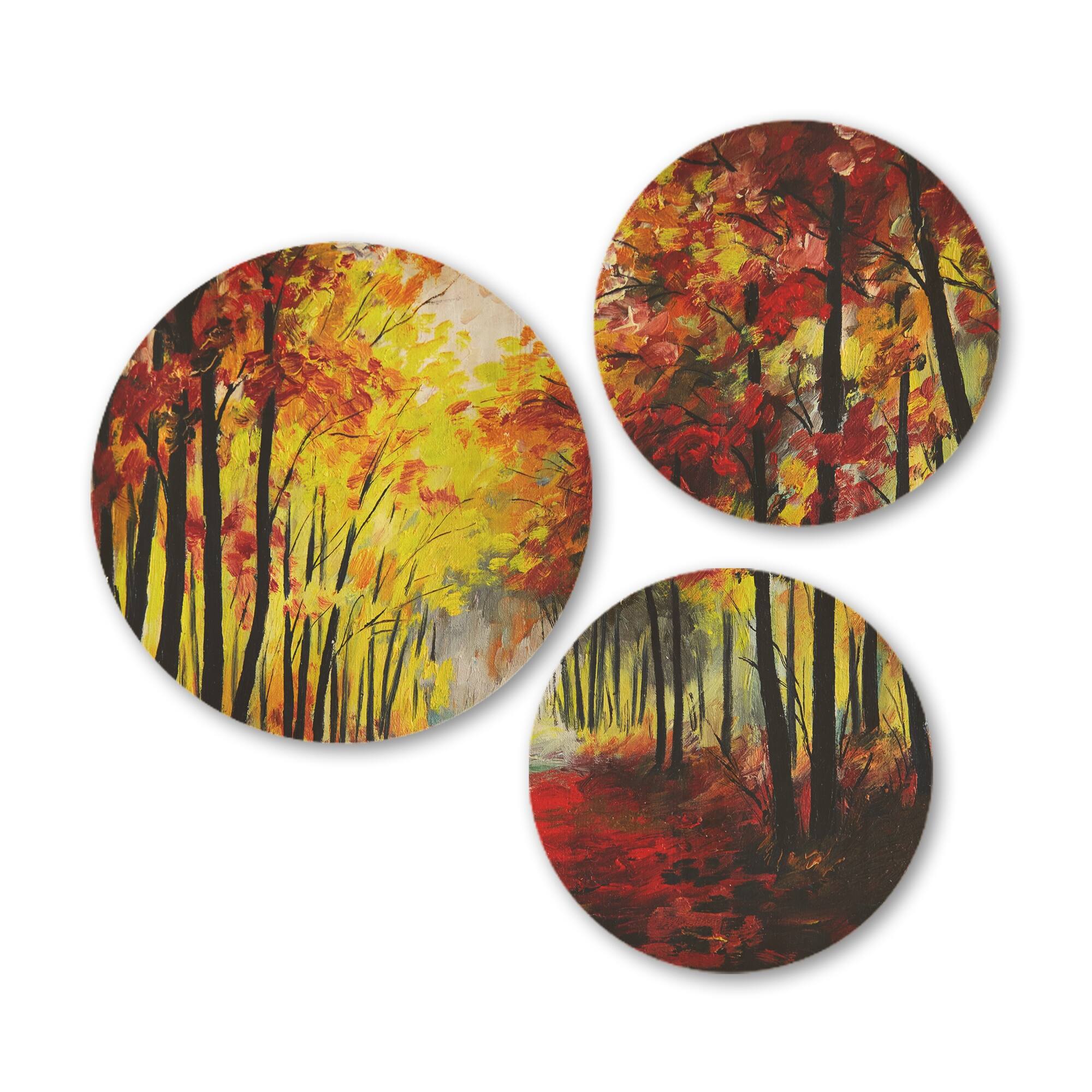 Designart 'Walk Through Autumn Forest' Landscape Wood Wall Art Set of 3