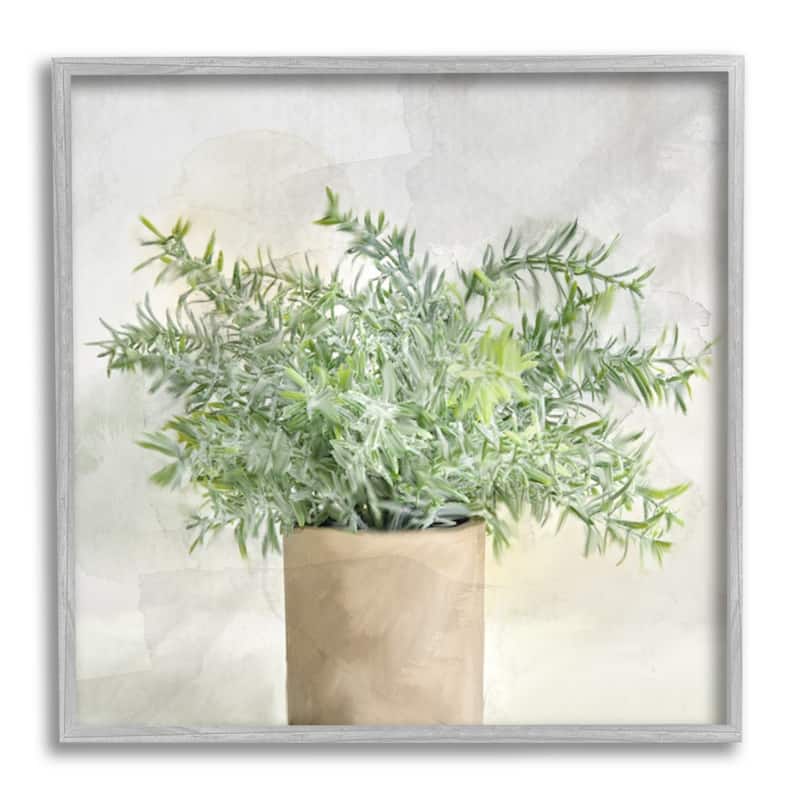 Stupell Rustic Potted Herb Plant Overflowing Leaves Design Framed Wall Art, Design by Kim Allen - 12 x 12 - Grey