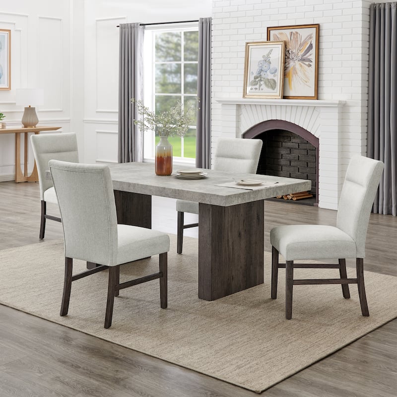 Roundhill Furniture Sorlen Modern 5-Piece Dining Set, 3D Faux Concrete Table with 4 Chairs