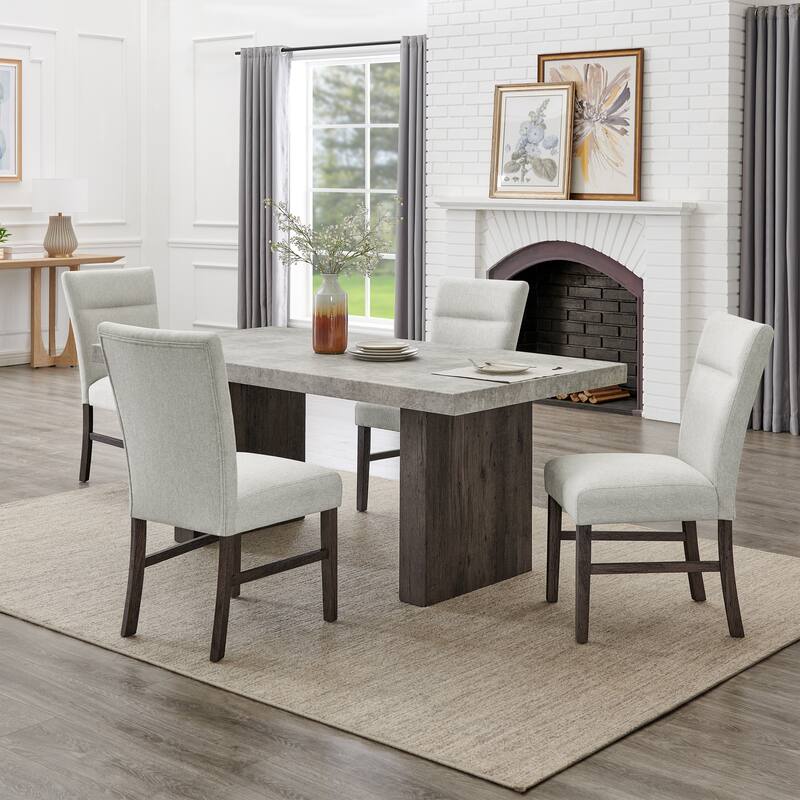 Roundhill Furniture Sorlen Modern 6-Piece Dining Set, 3D Faux Concrete Table with 4 Chairs and Bench