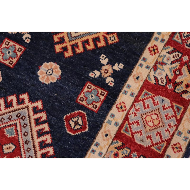 Rustic Kazak Esmeralda Blue/Red Wool Runner - 2'6'' x 9'7''